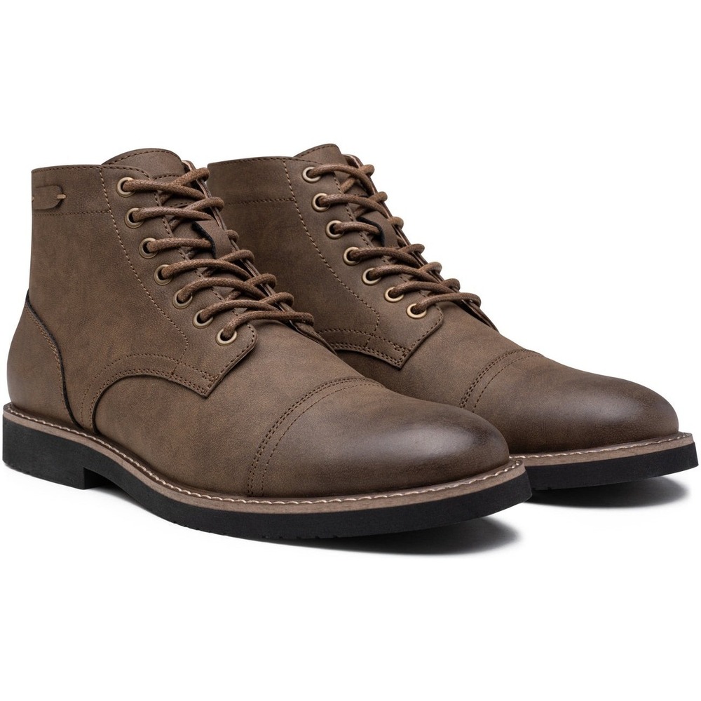 Vostey Milan Men's Dark Brown Synthetic Leather Lace Up Cap Toe Boots 11.5 NEW